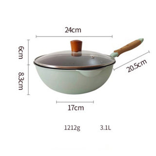 Wood Grain Handle Non-Stick Pan w/ Glass Cover Lid