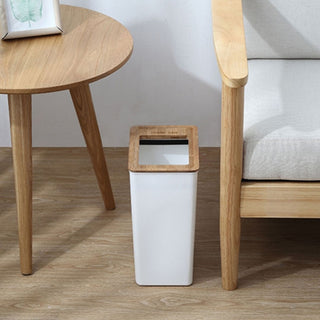 Nordic Style White + Wooden Lid Trash Bin 7L & 9L