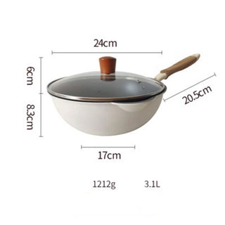 Wood Grain Handle Non-Stick Pan w/ Glass Cover Lid