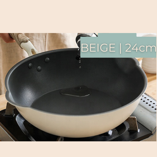 Wood Grain Handle Non-Stick Pan w/ Glass Cover Lid