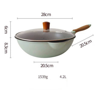 Wood Grain Handle Non-Stick Pan w/ Glass Cover Lid