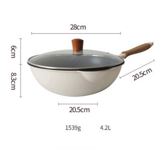 Wood Grain Handle Non-Stick Pan w/ Glass Cover Lid