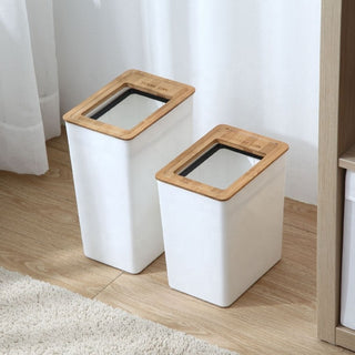 Nordic Style White + Wooden Lid Trash Bin 7L & 9L