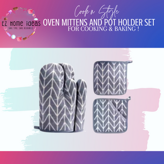 Printed Oven Cotton Mittens & Potholder Set