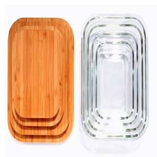 EZ Home Ideas 4pc Glass Food Container with Bamboo Lid