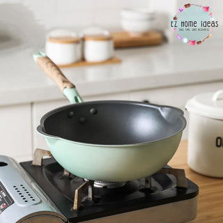 Wood Grain Handle Non-Stick Pan w/ Glass Cover Lid