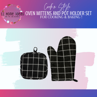 Printed Oven Cotton Mittens & Potholder Set
