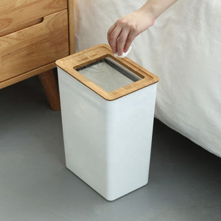 Nordic Style White + Wooden Lid Trash Bin 7L & 9L