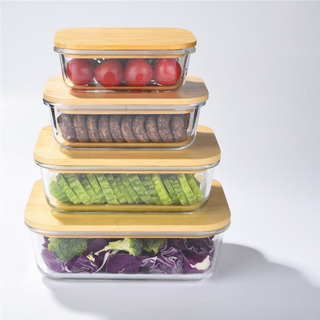 EZ Home Ideas 4pc Glass Food Container with Bamboo Lid