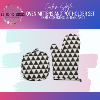 Printed Oven Cotton Mittens & Potholder Set