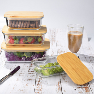 EZ Home Ideas 4pc Glass Food Container with Bamboo Lid