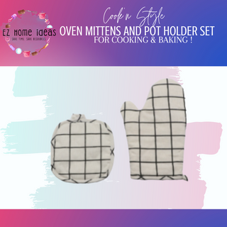 Printed Oven Cotton Mittens & Potholder Set