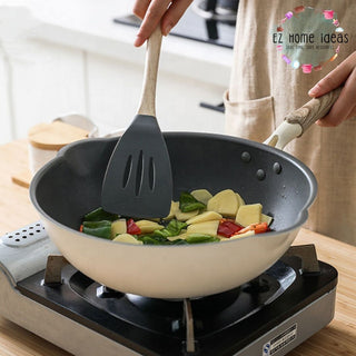Wood Grain Handle Non-Stick Pan w/ Glass Cover Lid