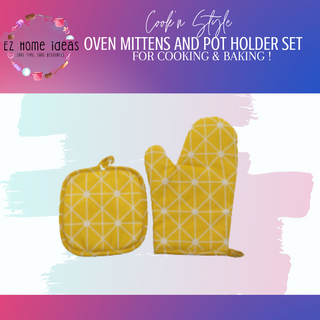 Printed Oven Cotton Mittens & Potholder Set