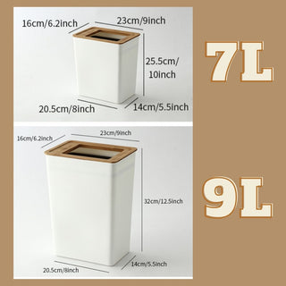 Nordic Style White + Wooden Lid Trash Bin 7L & 9L