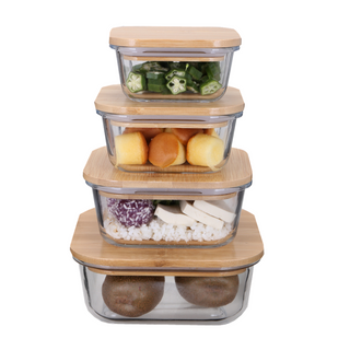 EZ Home Ideas 4pc Glass Food Container with Bamboo Lid