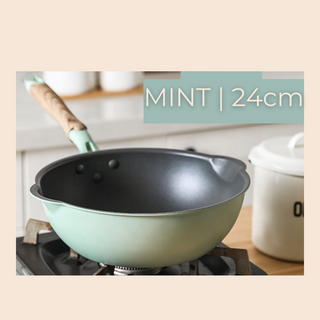 Wood Grain Handle Non-Stick Pan w/ Glass Cover Lid