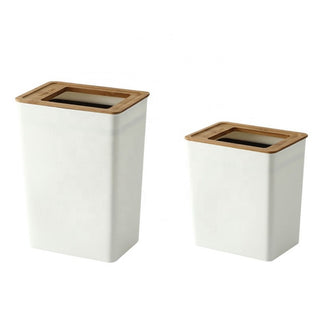 Nordic Style White + Wooden Lid Trash Bin 7L & 9L