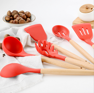 12 Pcs Wooden + Silicone Kitchen Utensils
