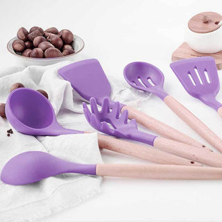 12 Pcs Wooden + Silicone Kitchen Utensils