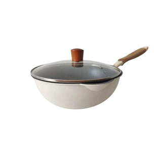 Wood Grain Handle Non-Stick Pan w/ Glass Cover Lid