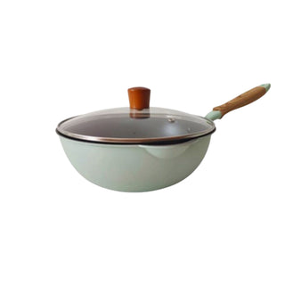 Wood Grain Handle Non-Stick Pan w/ Glass Cover Lid