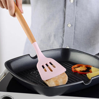 12 Pcs Wooden + Silicone Kitchen Utensils
